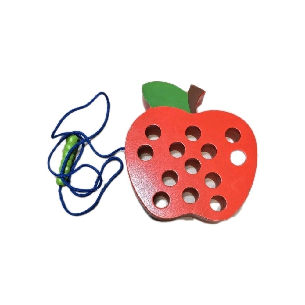 Wooden Lacing Apple Threading Toys Wood Lace Block Puzzle Shape Travel Game T...